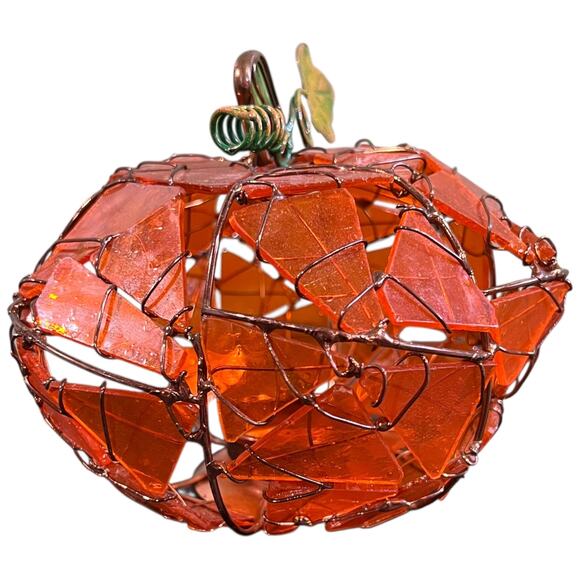 Handcrafted Stained Glass Pumpkin Candle Holder Fall Autumn Decor Art - Picture 10 of 11